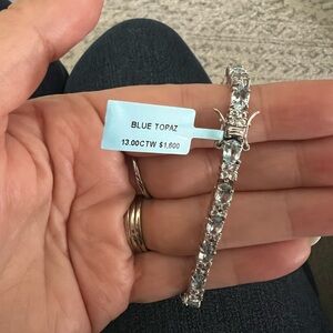 Genuine Blue Topaz/ White Topaz Tennis Bracelet